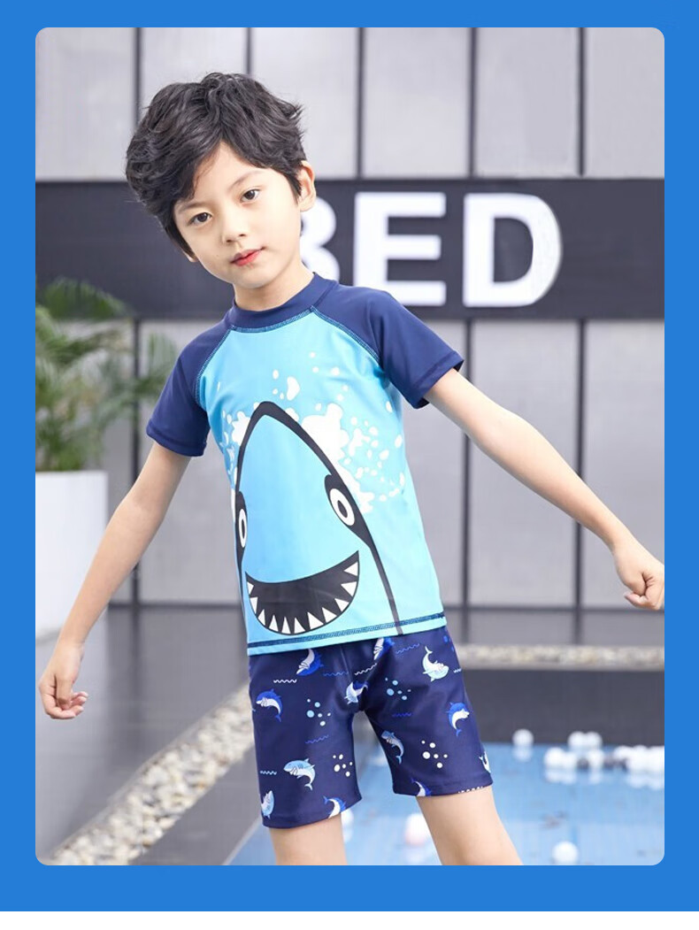 Langsha Kids Boys Summer Beach Pool Two-Piece Blue Shark Swimsuit 13