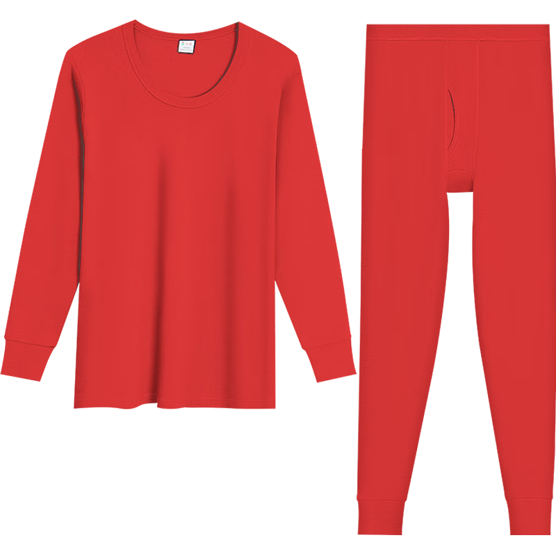 Hodo Men's Underwear, 7A Antibacterial Upgraded Pure Cotton, Red Zodiac Year Set, Round Neck Thin Base Layer Autumn Top And Pants