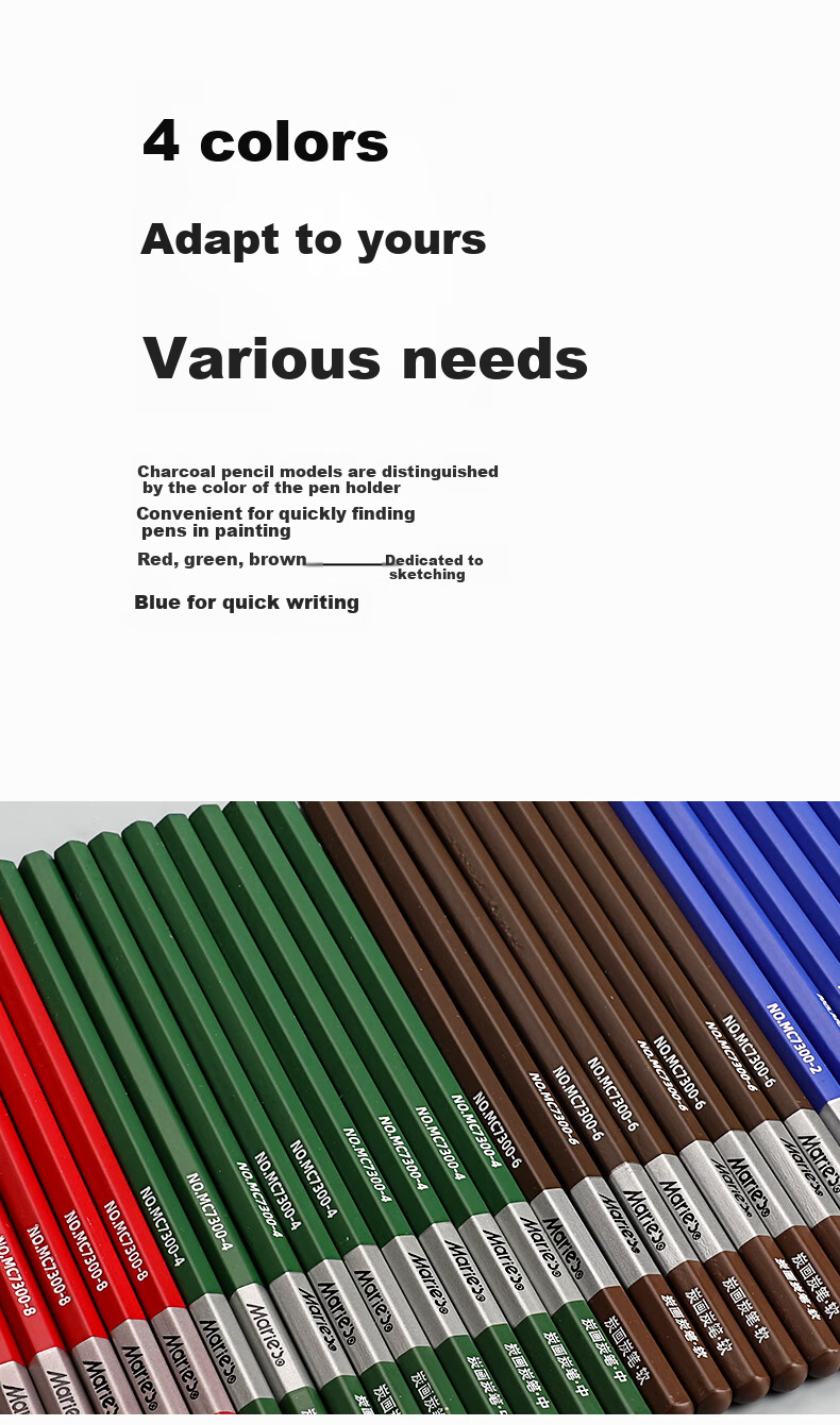 Marie's Charcoal Pencils Neutral Sketch Pencils 10-Pack Soft and Hard Carbon Pencils for Art Drawing, Student Beginner Exam Sketching Markers 9