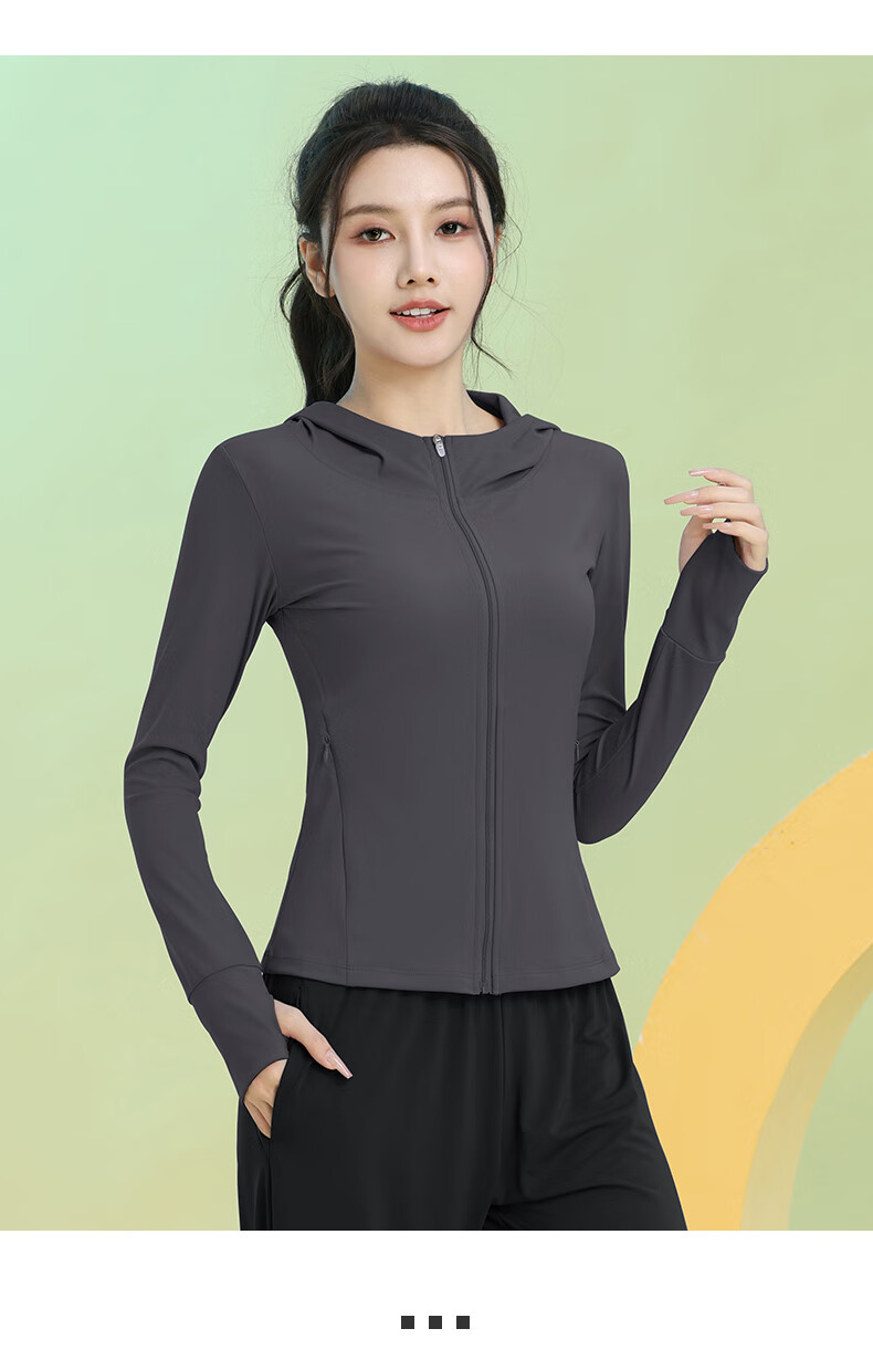 Baisirun Four-Season Outdoor Running Sports Fitness Women's Quick-Dry Slim Yoga Long Sleeve Black Hooded Jacket Cardigan 9