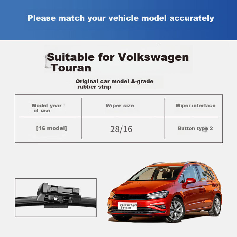 Бескаркасная щетка стеклоочистителя YITU для Volkswagen Golf и Touran [2016 модельный год], оригинальная заводская резинка класса А