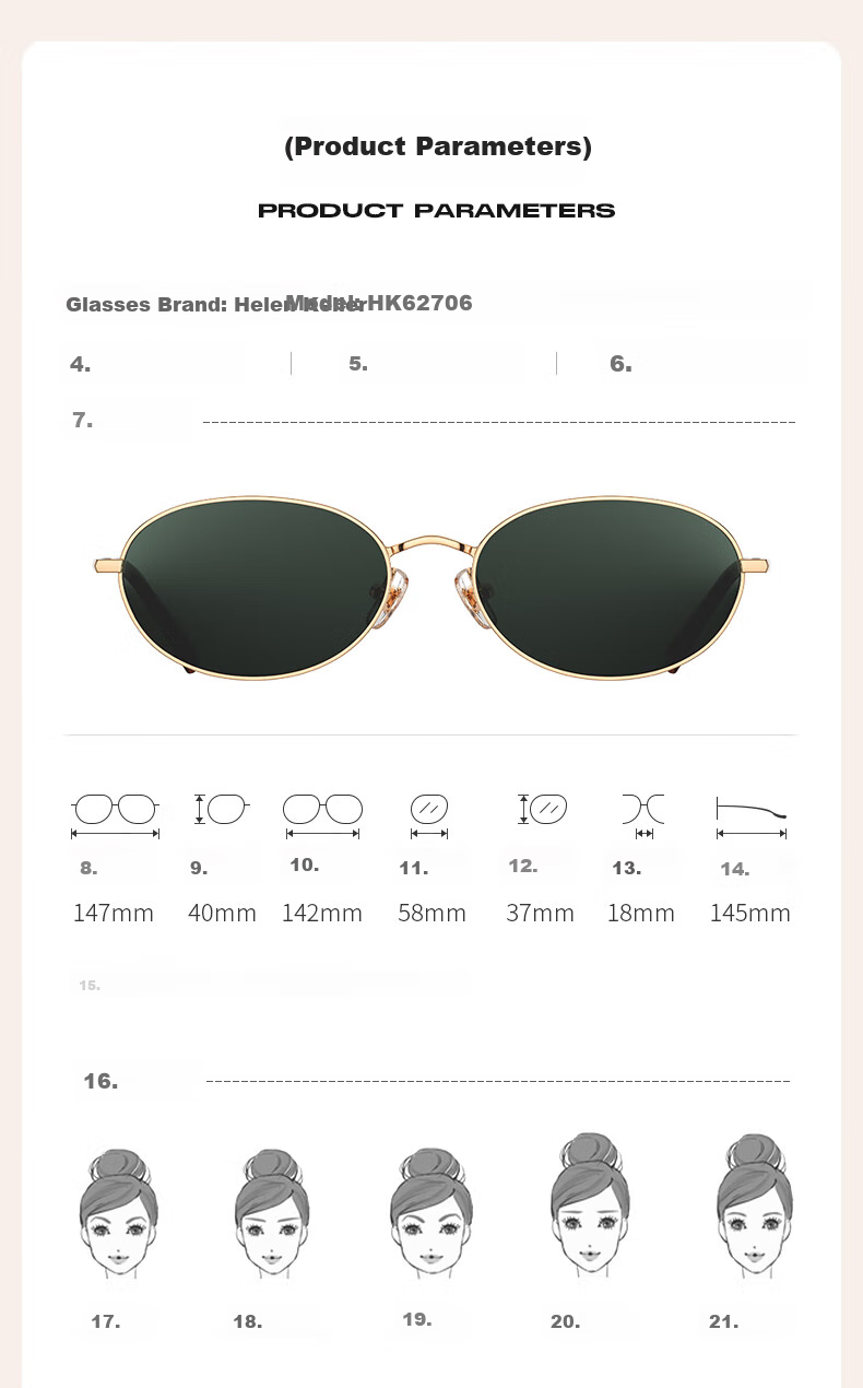 HELEN KELLER Vintage Retro Metal Sunglasses, UV Protection, Fashionable Polarized Sunglasses for Women And Men, HK62706H02 8