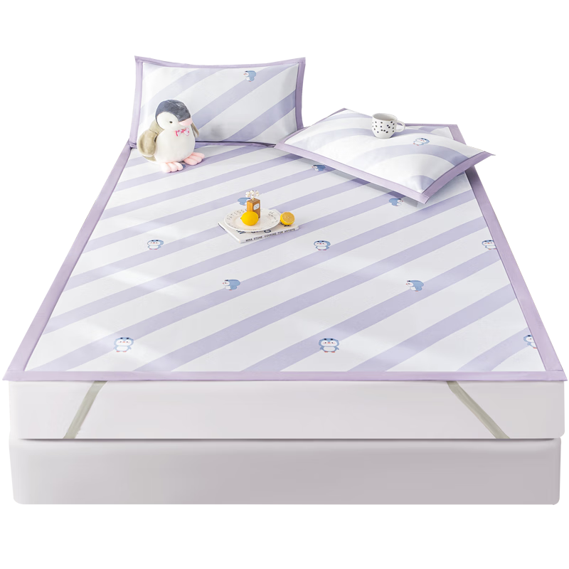 JD Original 250D Milk Silk Soft Cooling Mat, Cool And Antibacterial Class A Ice Silk Mat Three-Piece Set, 1.5*2m Lucky Pengui