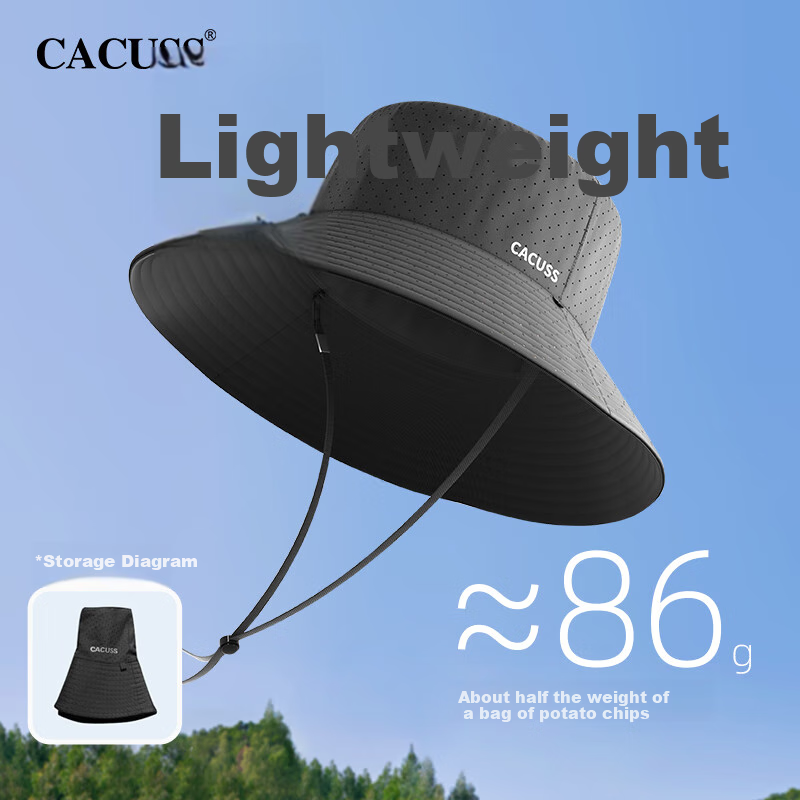 CACUSS Sun Protection Hat for Men, Wide Brim Sun Hat, Outdoor Fisherman Hat, Ice Silk Sun Hat, UV-Resistant Hat for Men, Black Large Size