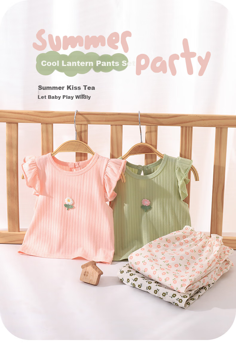 Youqi Girls' Summer Outfit Set: Cute Baby Girl Short-Sleeve T-Shirt And Pants Two-Piece Summer Clothing Set for Infants And Toddlers 1