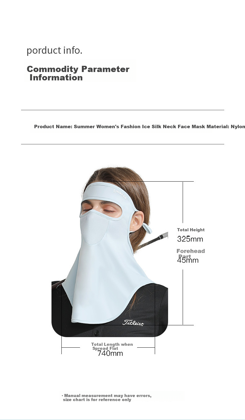 GLO-STORY Sun Protection Face Mask for Women, Full Face Sun Protection Mask for Outdoor Cycling And Golf, Ice Silk Thin Face Covering Face Mask WKZ214013 Arctic Gray 11