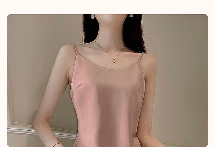 Dme [Glossy Satin Spaghetti Strap Dress], Elegant X-Shaped Spaghetti Strap Midi Dress for Women, Spring And Summer 3