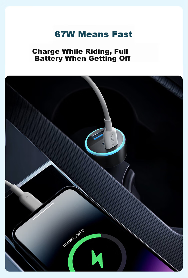 ANKE Car Charger, 67W Car Cigarette Lighter Fast Charging Adapter, Three-Port High-Power Car Charger, Compatible with Huawei, Xiaomi, Apple 18/17 Android Phones And Laptops, Black 4