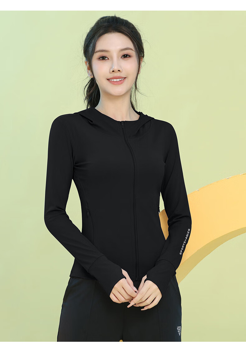 Baisirun Four-Season Outdoor Running Sports Fitness Women's Quick-Dry Slim Yoga Long Sleeve Black Hooded Jacket Cardigan 11