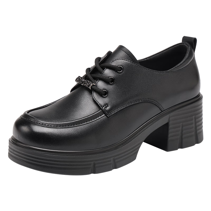 Red Dragonfly Women's British Style Leather Breathable Versatile Lace-up Flats Soft Sole Work Shoes WTB351931 Black Size 38