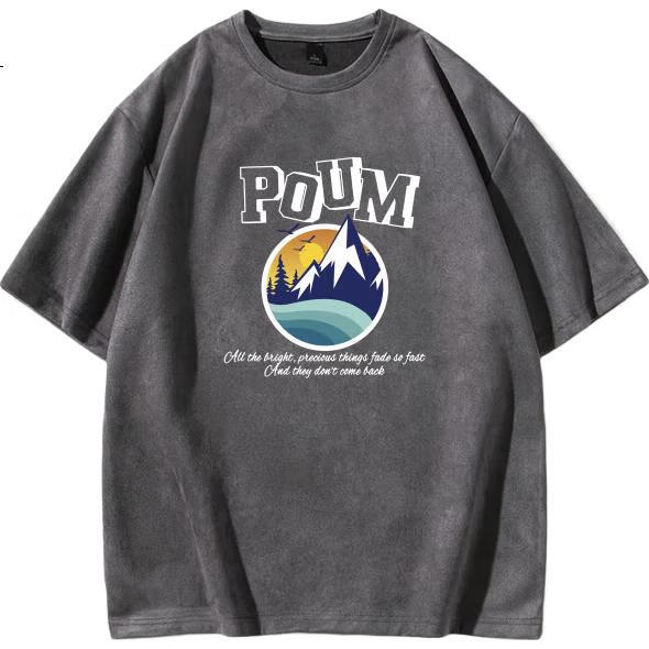 Мужская футболка POUM American Retro, летняя, свободная, с коротким рукавом, темно-серая, размер 2XL