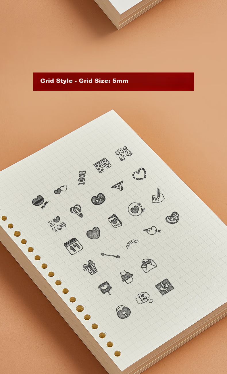 Wengu A5 Refill Loose-Leaf Pages for Record Book, Grid Loose-Leaf Diary, Universal Square Refill, 20 Holes, 50 Sheets A550-2 15