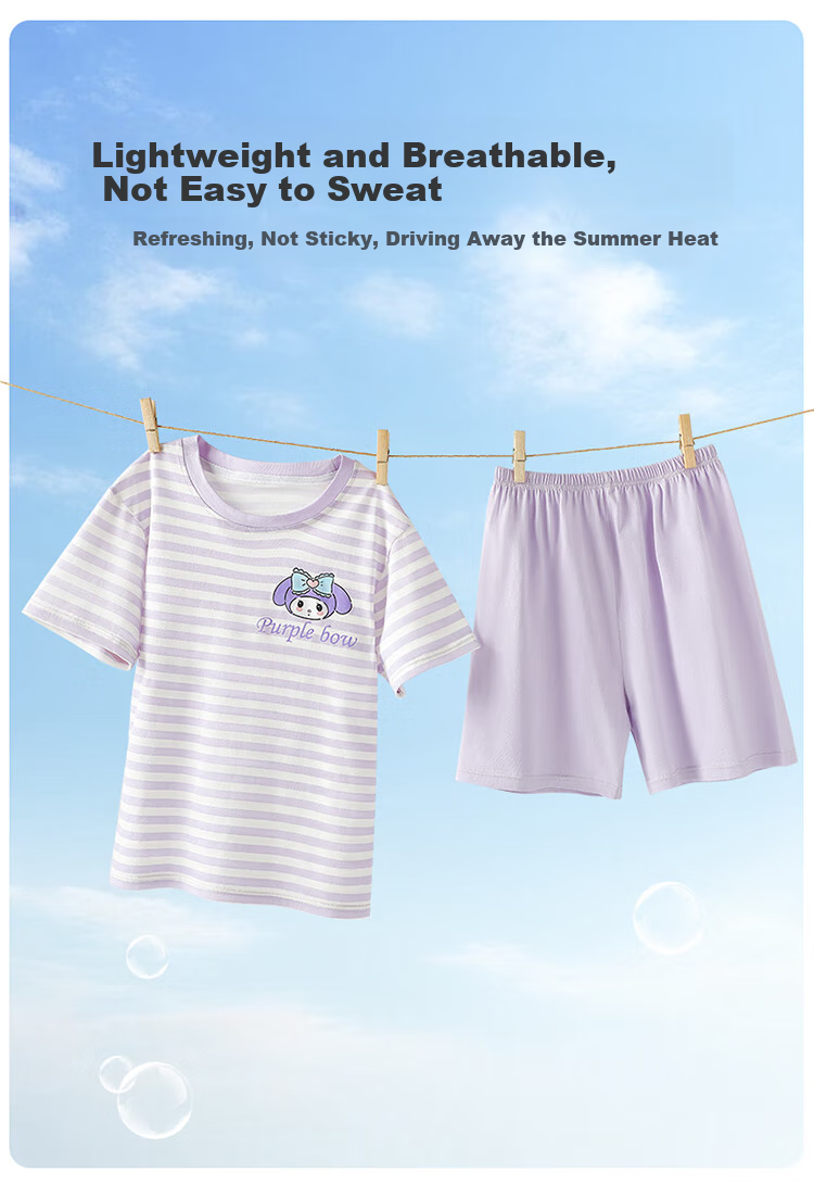 Bingxuemumian Children's Pajamas for Girls, Summer Pure Cotton Class A Thin Set, Short-Sleeve Shorts Round Neck Home Air Conditioning Wear Two-Piece Set 2