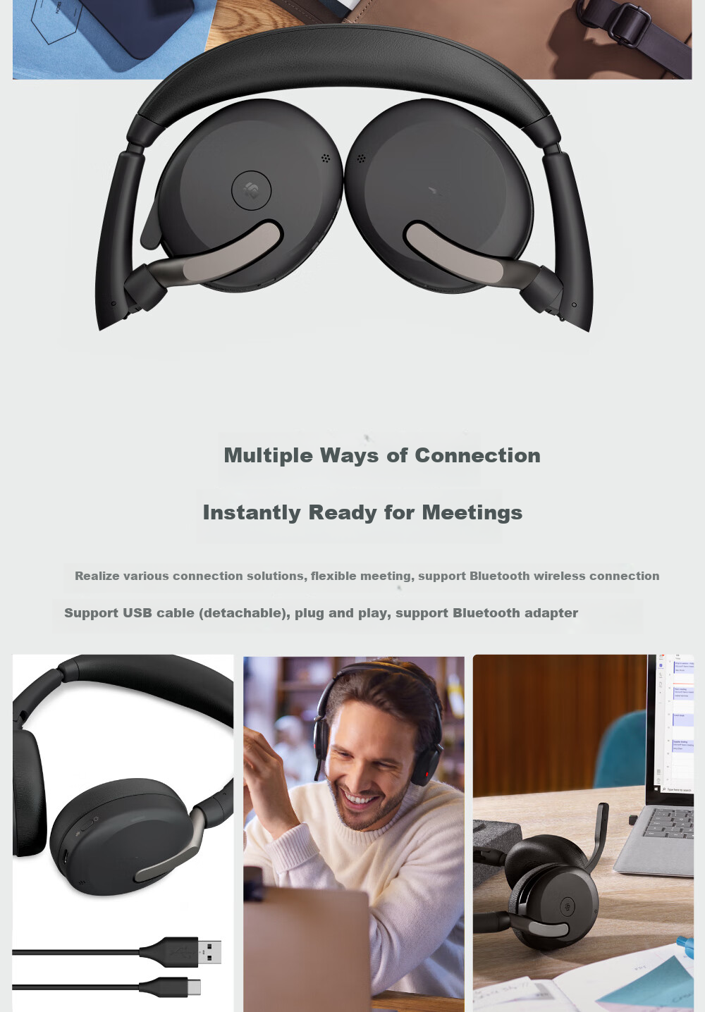 Jabra Evolve2 65 Flex UC Wired Headset with Wireless Charging Dock for Computer Office Meetings, Customer Service Calls, Online Education, Bluetooth Noise-Cancelling Headphones 3
