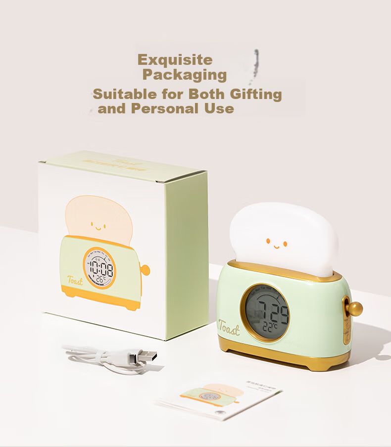 BANDIAN ORIGINality Retro Bread Maker Alarm Clock for Students, Desktop Learning Clock with Night Light, Countdown Timer, Multifunctional Bedside Sleep Light, Back-To Gift, Cream Yellow 19