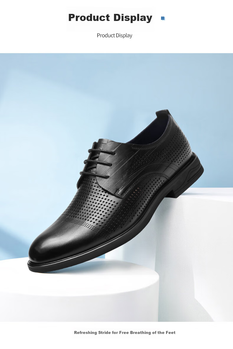 Qiangren Derby Shoes, British Business Men's Shoes, Double-Sided Top-Grain Leather Formal Dress Shoes, JDA19007, Black, Size 44 8