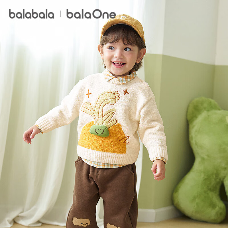 Balabala Baby Sweater Toddler Pullover Knitwear Boys Girls 2025 Winter New Cute Pattern Base Layer Shirt