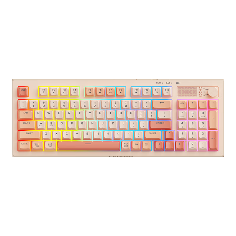 Lenovo K2_Pro Tri-Mode Keyboard Mechanical Feel Keyboard Wireless Bluetooth Wired Mixed RGB Lighting Sound-Absorbing Structure Volume Knob for Office Gaming Computer Tablet Laptop Pink