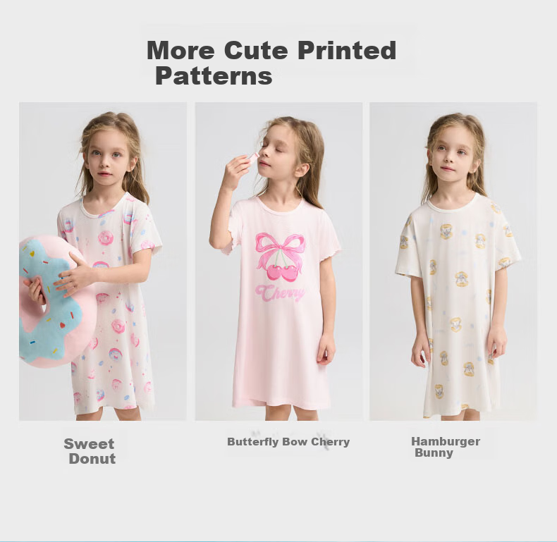 Aimer Kids Girls' Pajamas, Zero-Carbon Lanine Modal Short-Sleeve Nightgown, Summer Cool-Touch Sleepwear, Purple Striped, Size 110 3