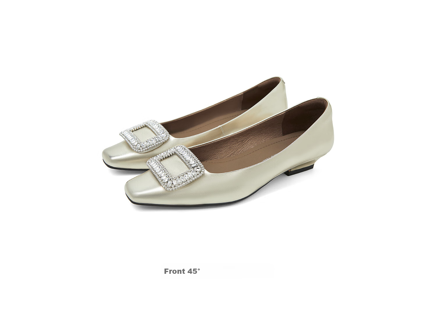 COMELY Rhinestone Square Buckle Women's Flats, Spring New Style Genuine Leather Low-Heel French Gold Flat Shoes, Cream White, Size 35 9