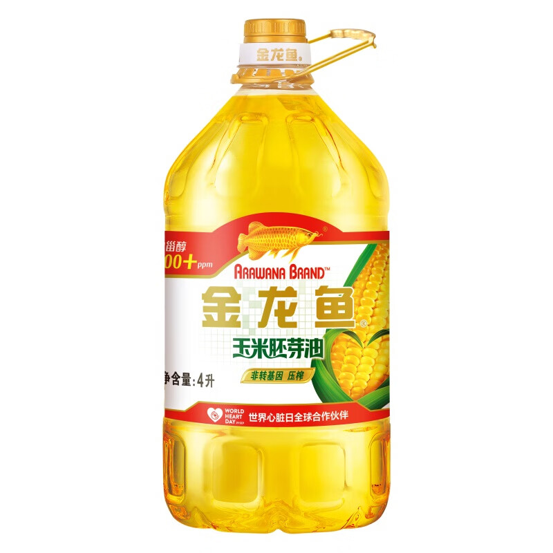 金龙鱼 食用油 非转基因压榨一级玉米胚芽油4L(新老包装随机发货)