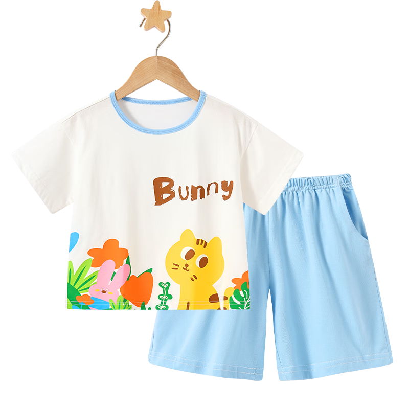 Badibadi Summer Pure Cotton Kids Set Boys Girls Baby Short Sleeve T-Shirt Shorts Casual Outfit Garden Kitten 120
