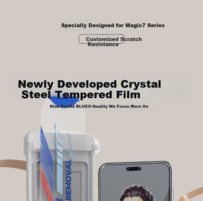 BLUEO Tempered Glass Screen Protector for Honor Magic7Pro, Crystal Clear High-Definition Shatterproof Wear-Resistant Phone Film 2
