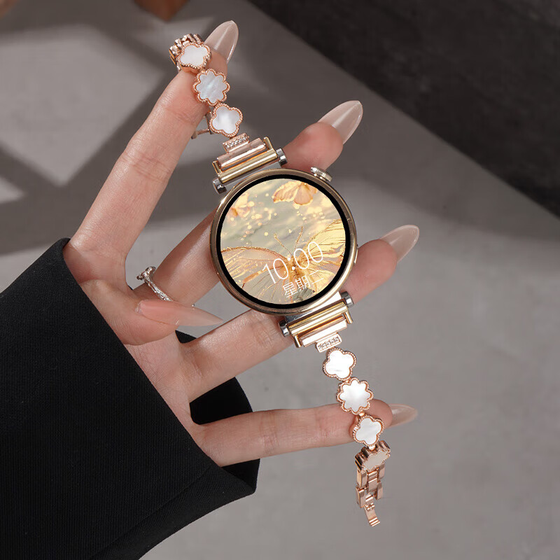 Watchbond Compatible with Huawei GT7 Watch Strap, Suitable for Women's GT6/5 Four-Leaf Clover Shell Band, Watch6/6Pro/5/GT5Pro Sports GT4 Smart 43mm Metal 18mm Wristband