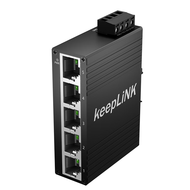 KeepLINK KP-9000 Industrial-Grade Switch, Mini Version, Gigabit, 5 Ports, Rail-Mounted, Unmanaged, Per Unit