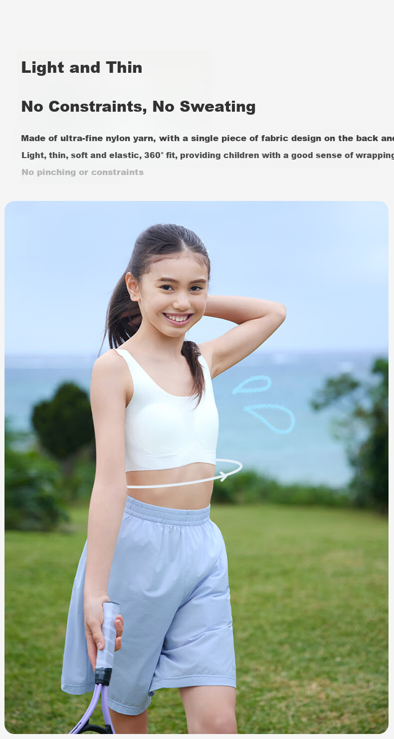 Ubras Likeuu Kids' Breathable Little Breeze Sports Bra for Girls Dandelion White One Size 7