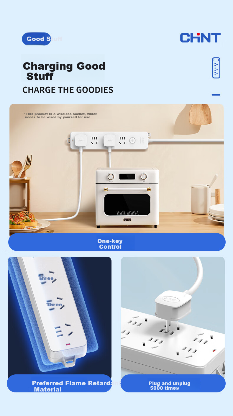CHNT Socket/power Strip/outlet Strip/power Bar/extension Cord, 6 Outlets with Master Switch, Wireless, No Cord 4