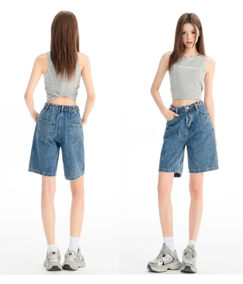 Jeanswest Women's Denim Shorts 2026 Spring Summer High Waist A-Line Slim Functional Style Hot Pants Black XL 6
