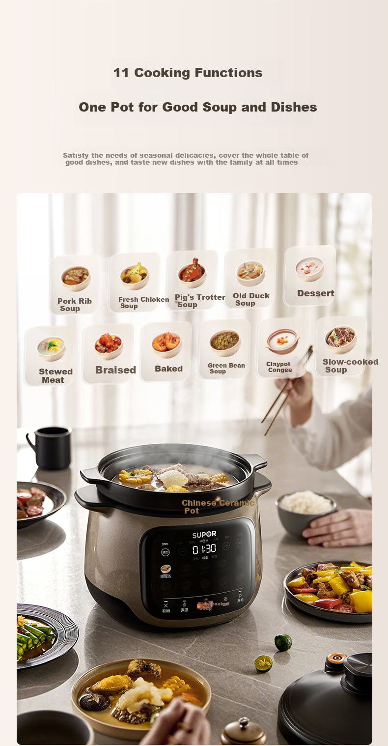 SUPOR Electric Stew Pot, Soup Cooker, Stewing Pot, Porridge Cooker, Baby Food Maker, Electric Cooking Pot, 5L Micro-Pressure Ceramic TG50YC878, Random Delivery 14
