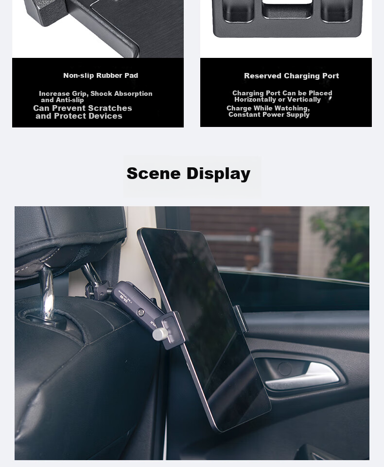 FANAUE Aluminum Alloy Car Tablet Holder, Rear Seat Headrest Backrest Mount for IPad, Laptop, Phone Entertainment PD-01T9(CC 15