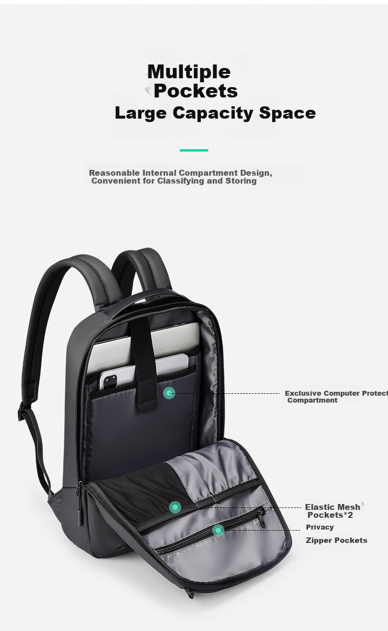 MARK RYDEN Laptop Backpack, Business Travel Bag for Commuting, 15.4-Inch Notebook Backpack, School Bag MR2408 Elegant Black 6