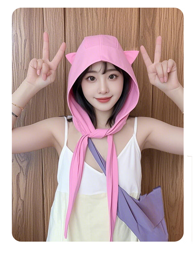 Jian Cai Cute Little Devil Tie Headscarf Hat Women 2025 New Sunshade Breathable Quick-Dry Head Wrap Strap Sun Protection Hat for Women 3