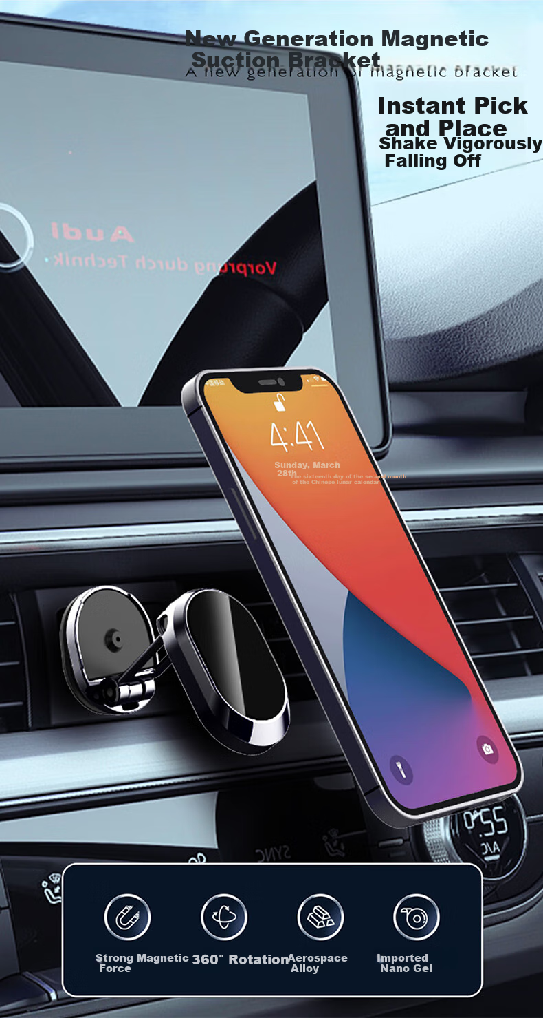 Dijialun Foldable Magnetic Car Phone Holder, Base 360° Rotation, Adjustable Height, Car Accessories Decoration for Tesla, BMW, Mercedes-Benz, Audi, Volkswagen, Toyota, Metal Black 1