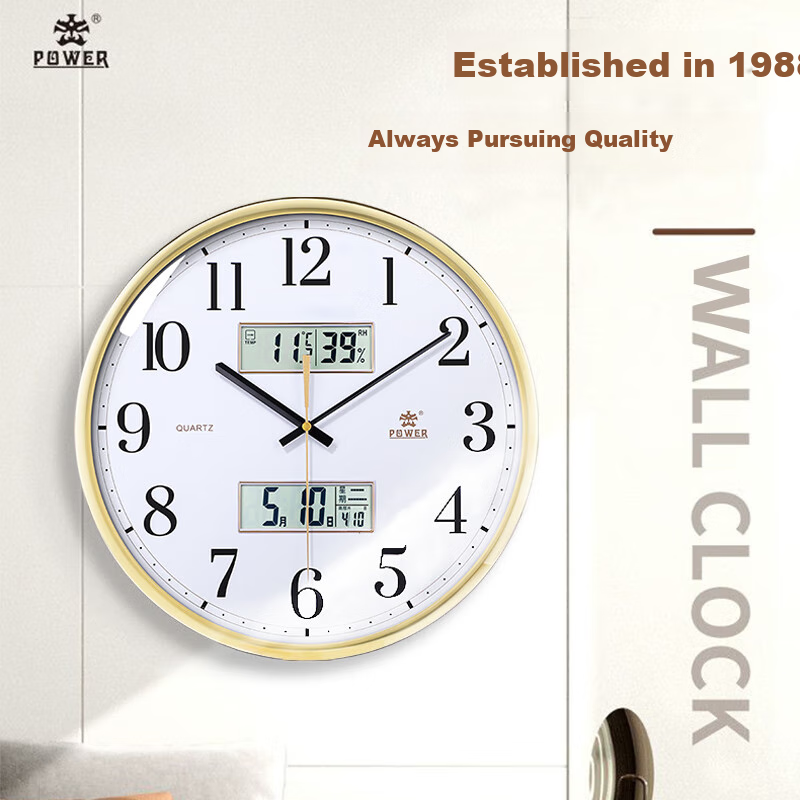 POWER Bawang Wall Clock, Living Room Temperature And Humidity Display, Convex Face Clock, Creative Wall-Mounted Quartz Clock, No Drilling Required, Home Use, Diameter 36cm