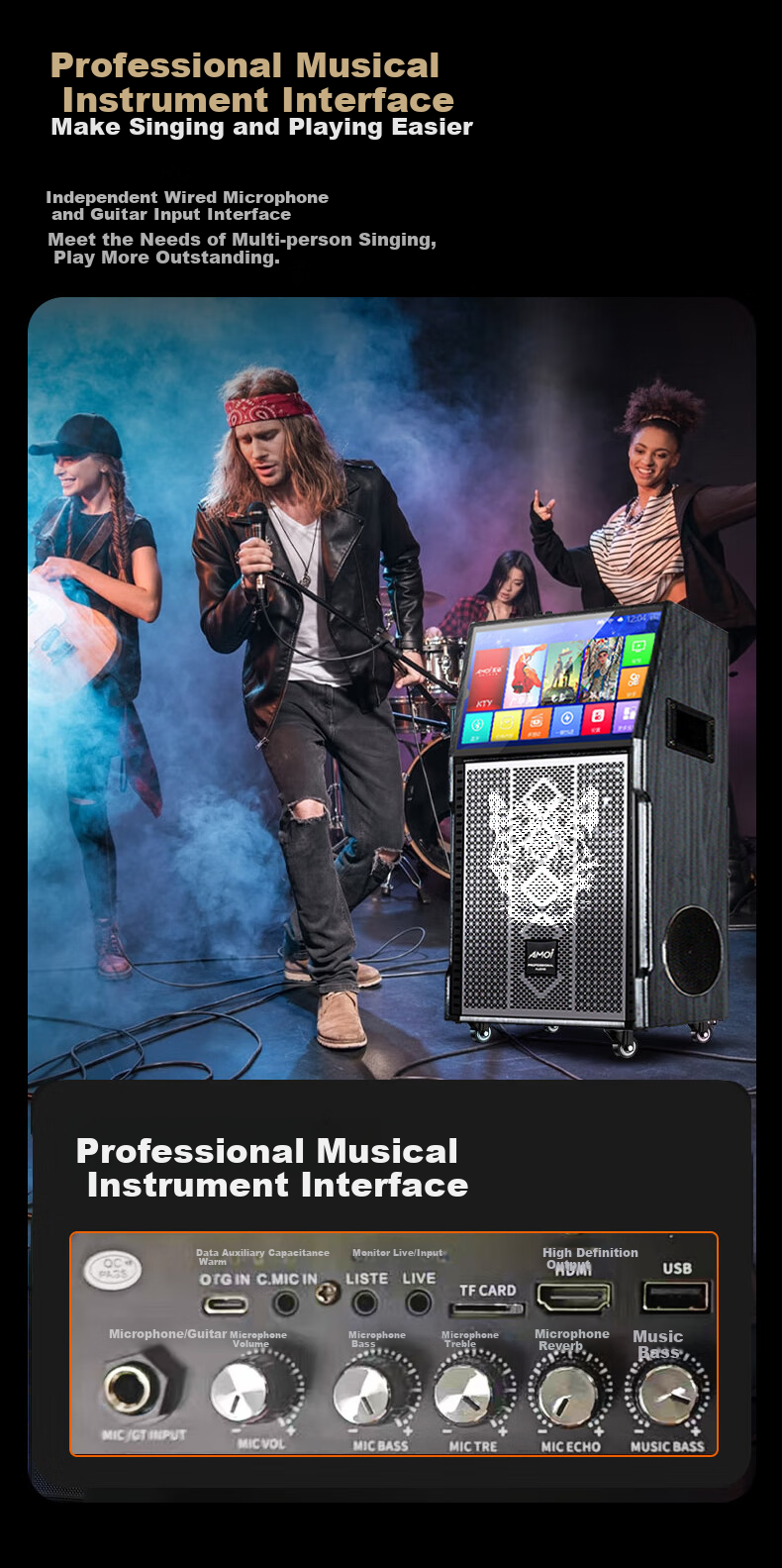 Amoi OK-60 Home KTV Sound System Package, Karaoke Machine All-In Home Karaoke, Outdoor Trolley Karaoke Complete Set Equipment, Square Dance Speaker with Display Scree 5