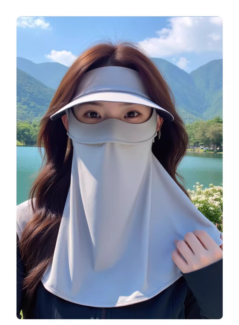 XUEXIMAN Women's Summer Sunscreen Face Mask UV Protection Ice Silk Full Face Neck Guard Breathable Cycling Hat and Mask Set 12