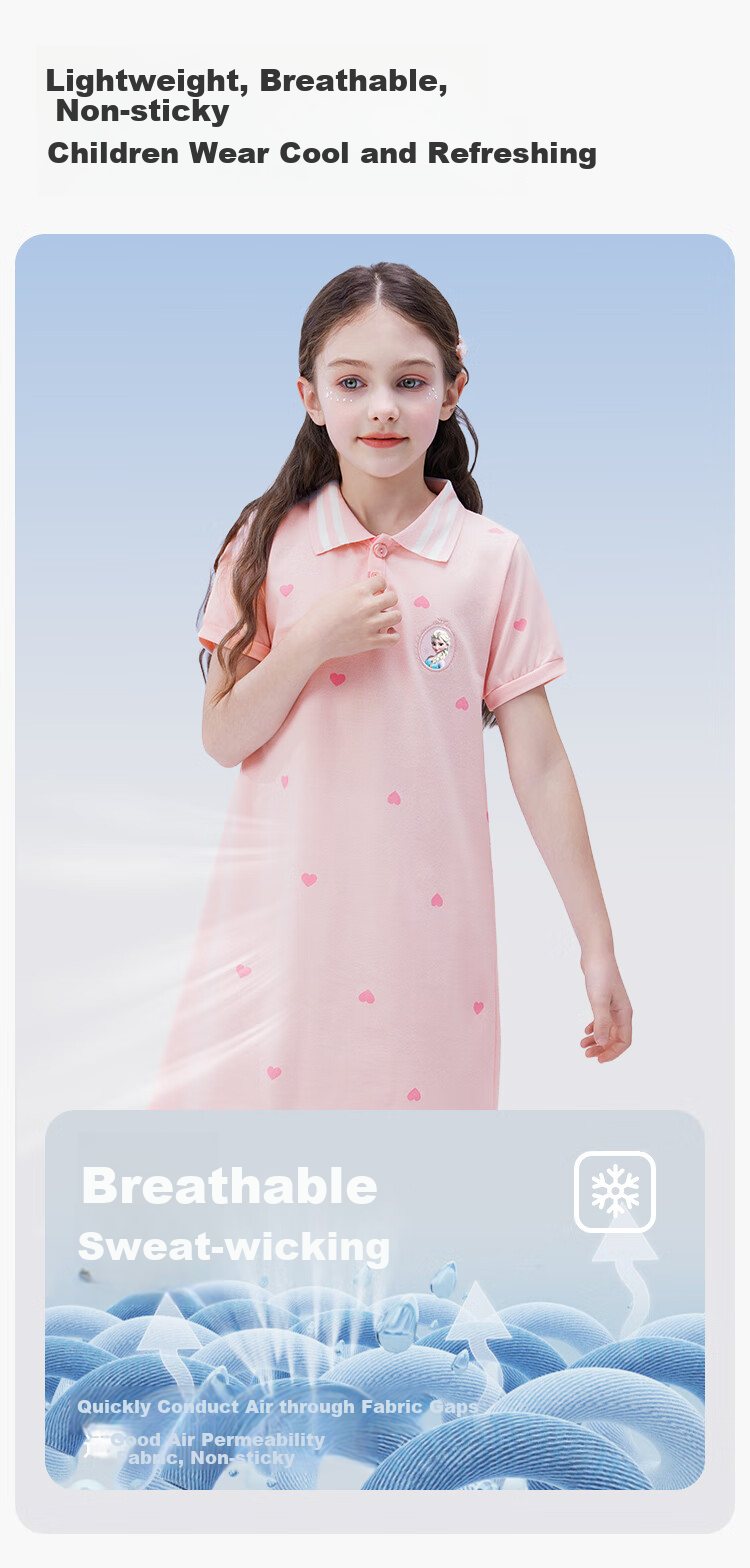 Disney Colorblock Polo Dress School Style Summer 2026 Girls Breathable Soft A-Line Dress 140 2