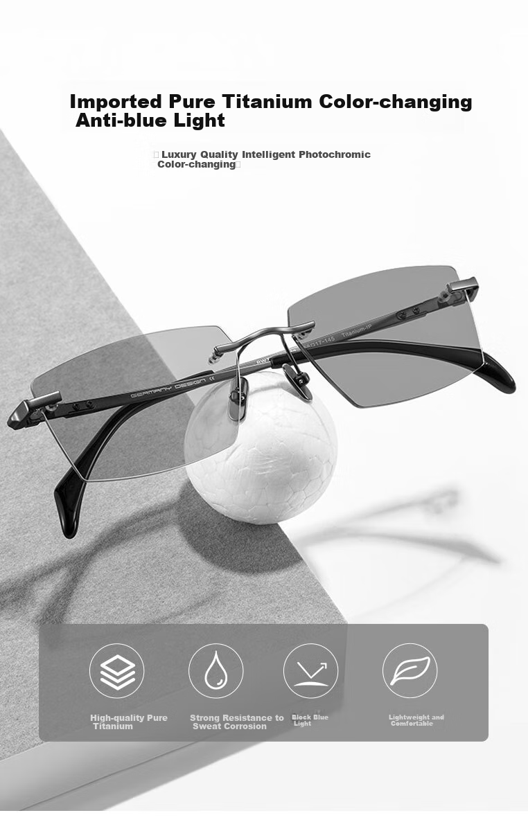 CAPONI Color-Changing Anti-Blue Light Glasses for Men, Ultra-Light Pure Titanium Frameless Flat Lens Glasses without Prescription, Anti-Radiation Phone And Computer Eye Protection Glasses 2
