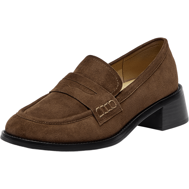 Bata Women's Autumn Sheepskin Loafers British Style Slip-On Shoes 63051CA5 Brown Size 39