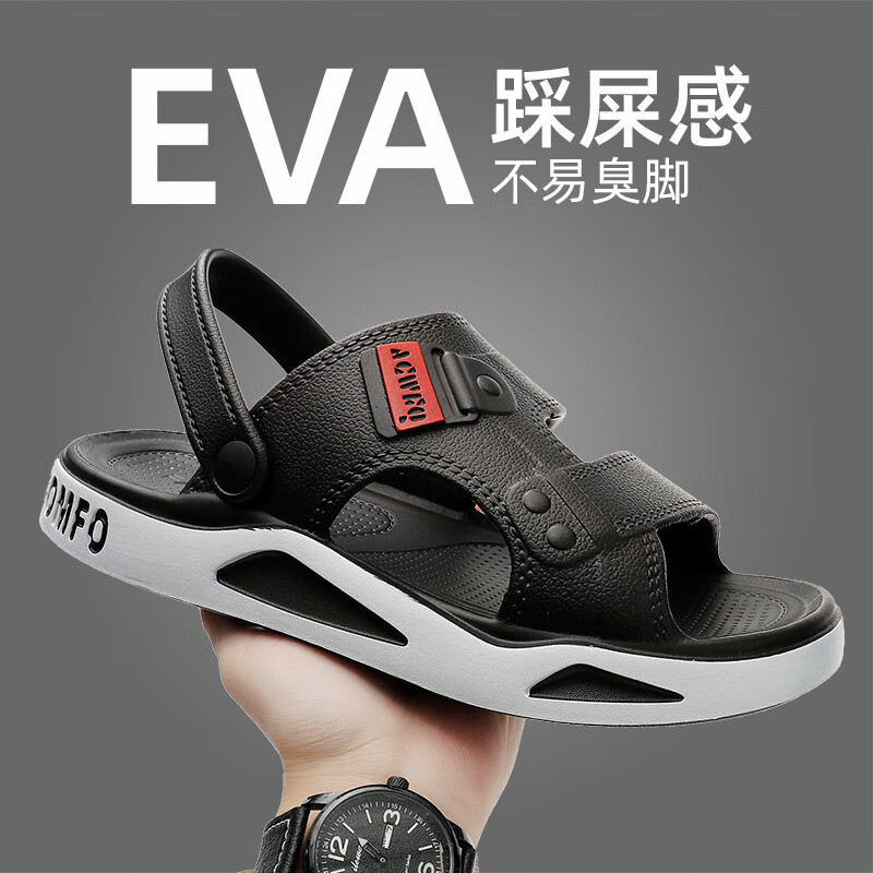 GUOLUOFEI Men's Sandals Beach Wear-Resistant Trendy Non-Slip Outdoor Water-Resistant Dual-Purpose Driving Slippers Black Size 40-41