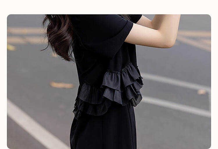 Demana Elegant Faux Two-Piece Summer 80D Textured Ruffle Splice Back Hidden Zipper Mid-Length Women's Dress 5