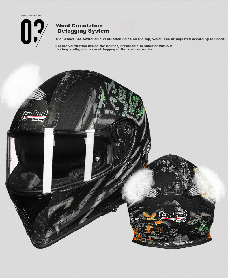 Tanked Racing T127 Motorcycle Full-Face Helmet, All-Season Double Visor Anti-Fog Electric Bike Safety Helmet for Men, Baihu XL 3