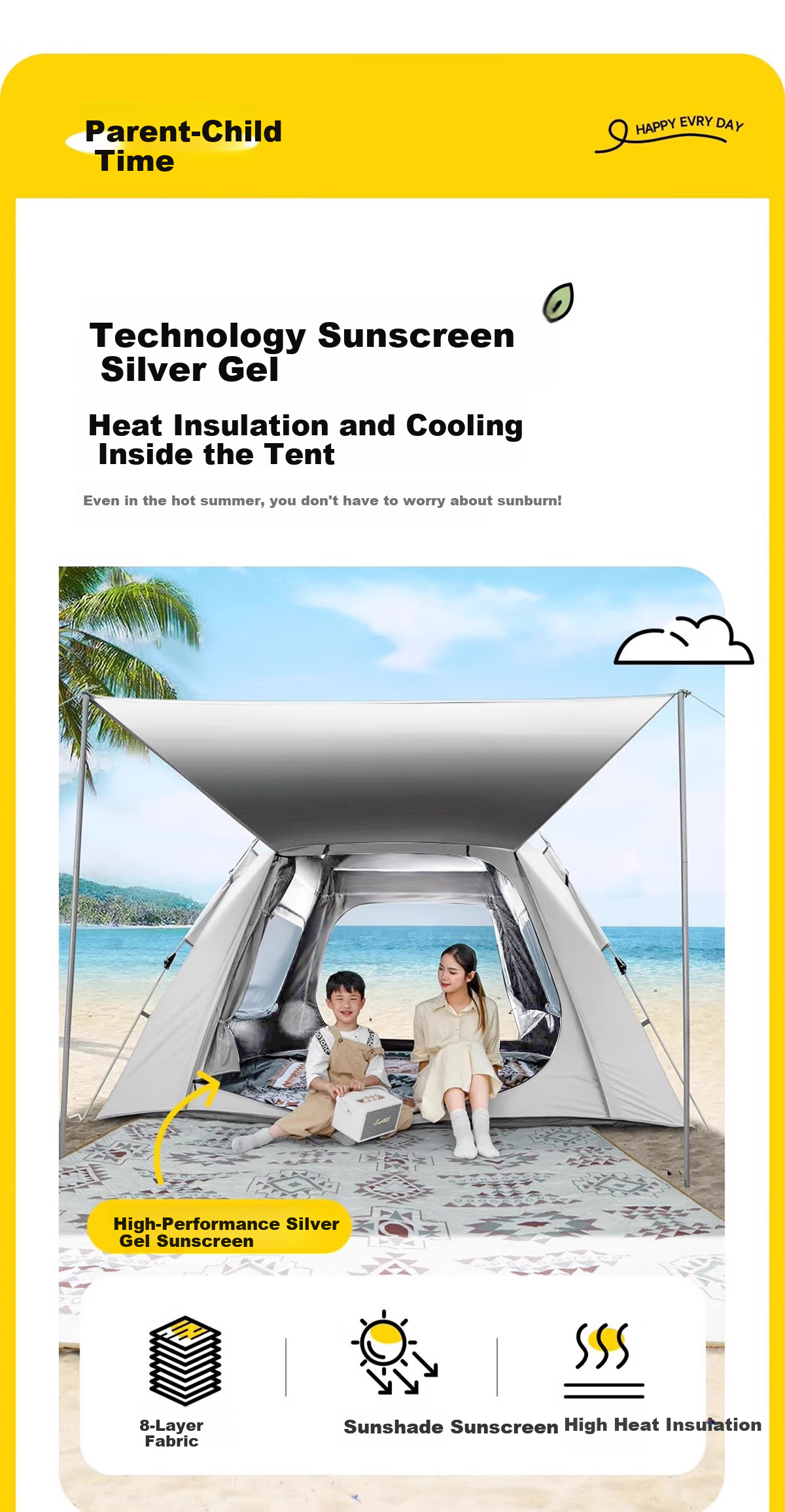 BeiJiLang Large Automatic Tent, Silver-Coated Sunshade, Breathable Camping Gear for Outdoor Activities And Picnics 4