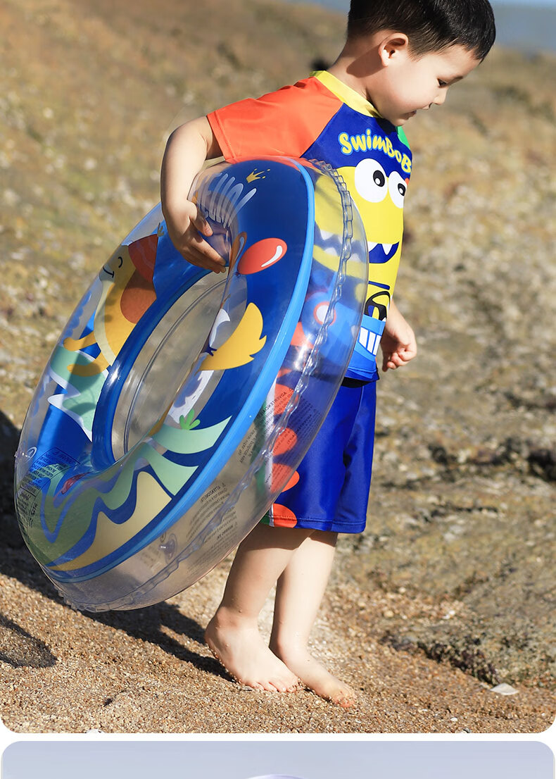 Swimbobo Children's Two-Piece Swimsuit for Boys, Cartoon Dinosaur Design, Short-Sleeve Swimwear, Beginner Swimming Gear, Size 120 5