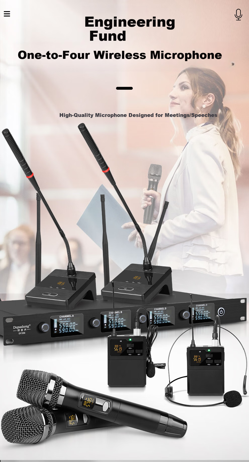 Depusheng Professional One-To Wireless Conference Microphone, Microphone for Hosting Meetings, Performances, Broadcasting, Live Streaming, Stage Speeches, Engineering Model with Stable Gooseneck And Anti-Howling DF206 2