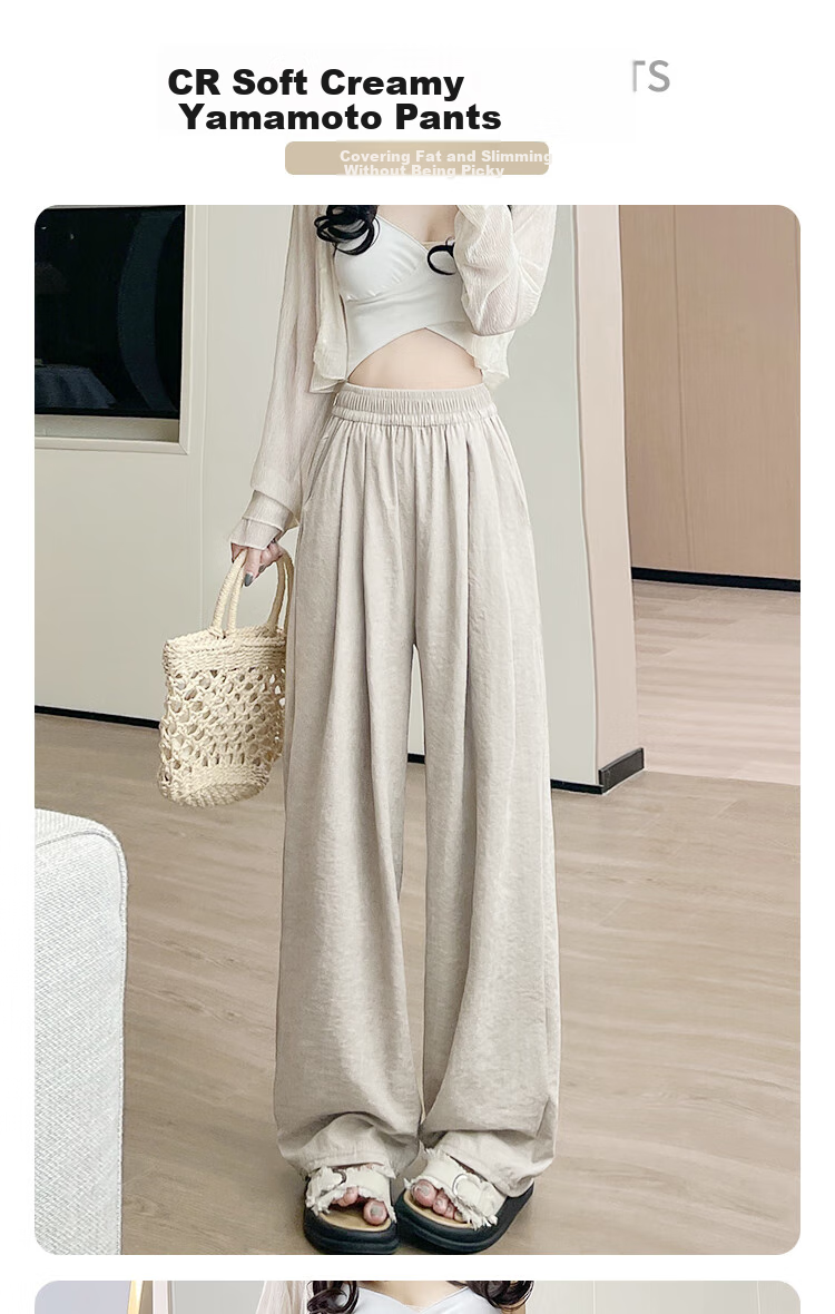 BOPRUIEY High-Waisted Cream-Colored Yamamoto-Style Pants for Women, Spring And Summer 2026 Latest Style, Lazy Casual Straight Wide-Leg Trousers 1